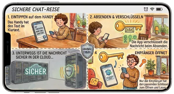 End zu End Verschl&uuml;sselung als Grafik.